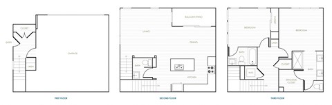 Floor plan for 2 beds, 3 baths, 1401 sqft